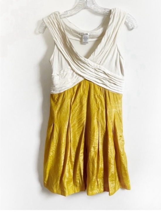 Esley Dresses & Skirts - Esley dress white golden yellow draped crossover sleeveless pleated flare